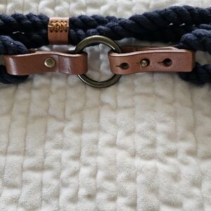 Navy and Brown Rope Belt With Leather Accents Size M